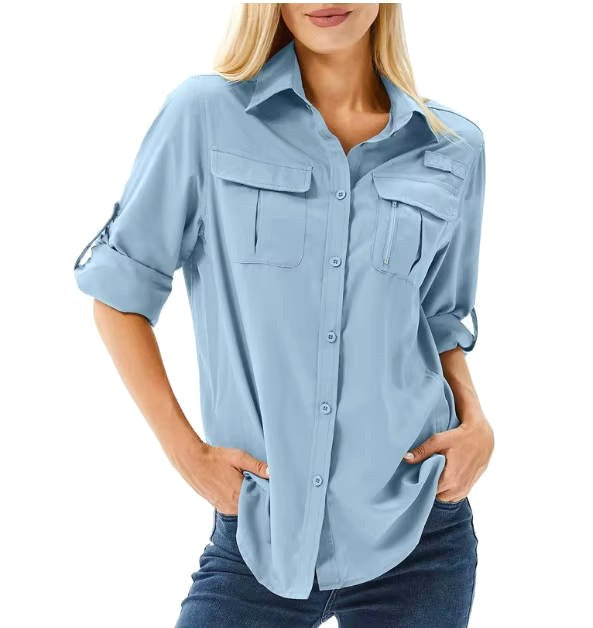 Kirrily | Women's UPF 50 Long Sleeve Hiking Shirt, Convertible Outdoor Top | The Shrader Sisters | White