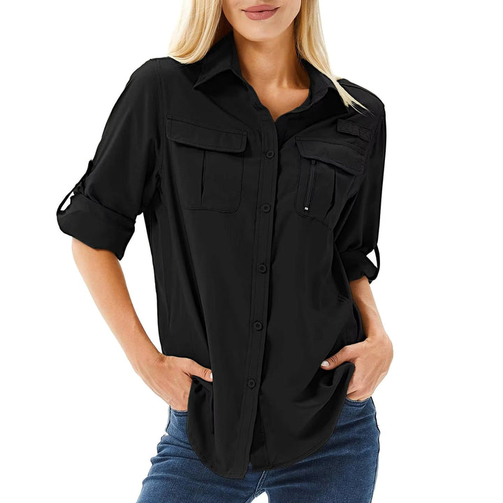 Kirrily | Women's UPF 50 Long Sleeve Hiking Shirt, Convertible Outdoor Top | The Shrader Sisters | Yellow