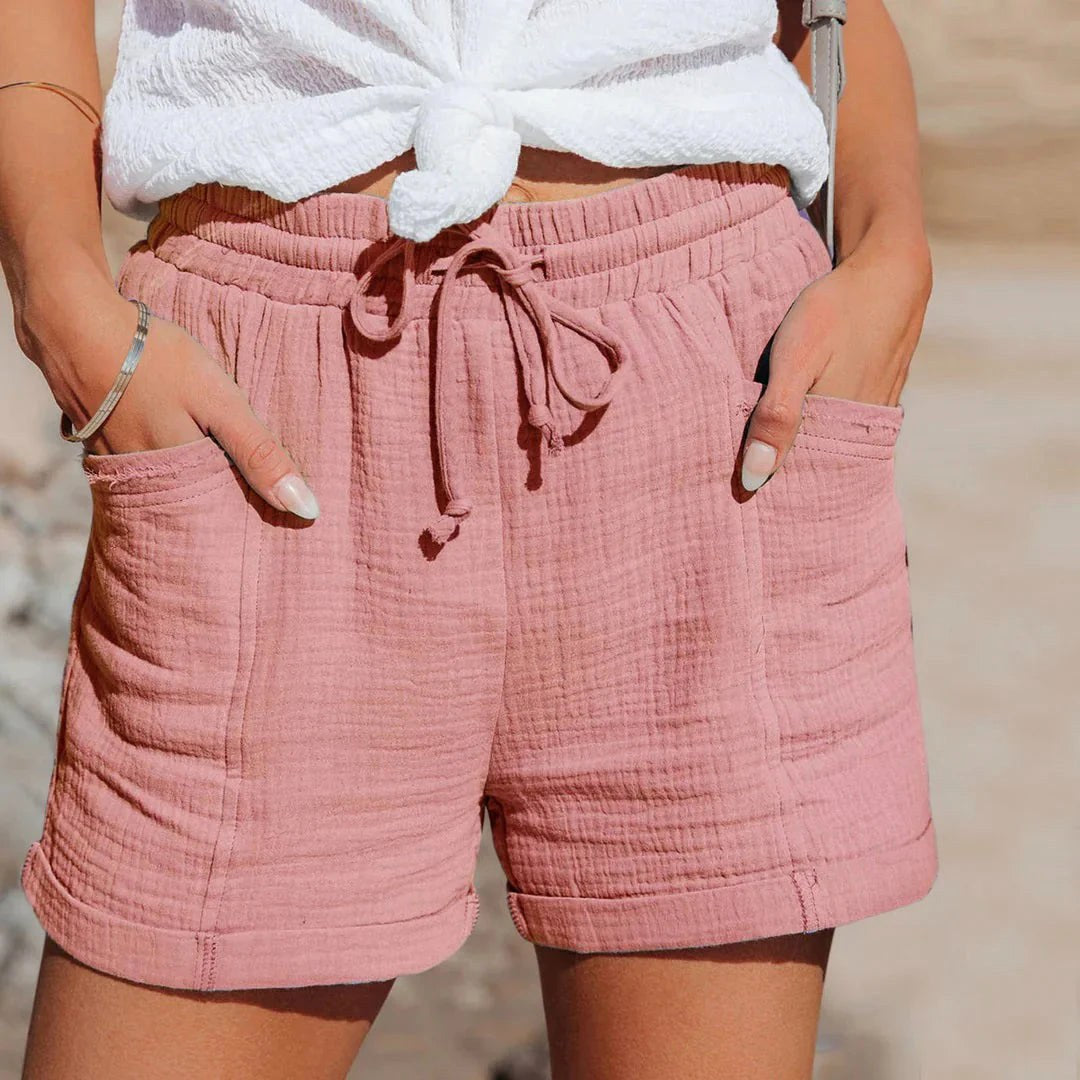 Kristy | Women's Lightweight Cotton Blend Shorts, Relaxed Fit Summer Shorts | The Shrader Sisters | Roze