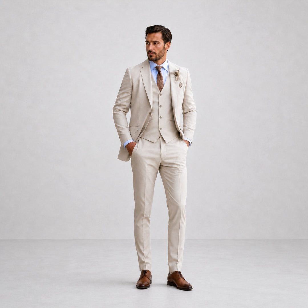 Kye | Men's Linen Three-Piece Suit with Waistcoat, Tailored Trouser Suit | The Shrader Sisters | Black