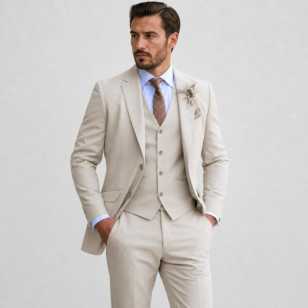 Kye | Men's Linen Three-Piece Suit with Waistcoat, Tailored Trouser Suit | The Shrader Sisters