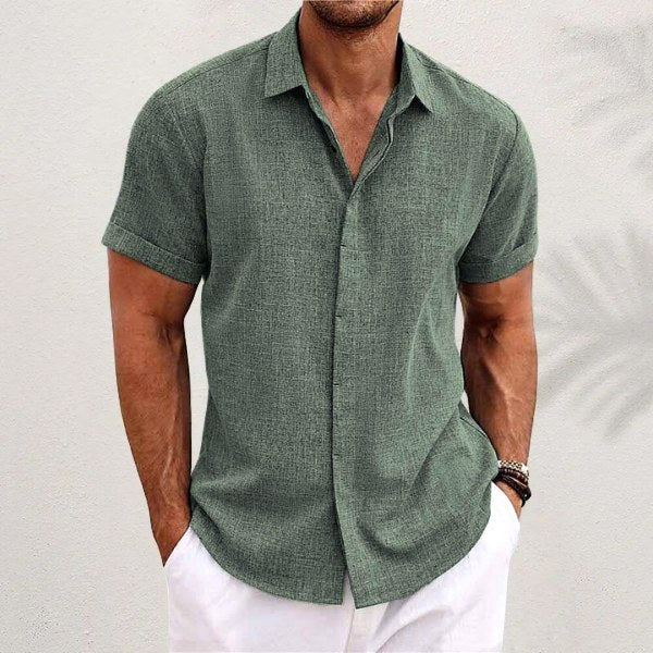 Lachlan | Men's Classic Collared Button Shirt, Breathable Linen Blend Shirt | The Shrader Sisters | Green
