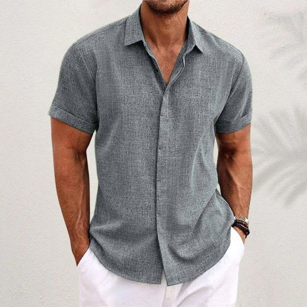 Lachlan | Men's Classic Collared Button Shirt, Breathable Linen Blend Shirt | The Shrader Sisters | Gray