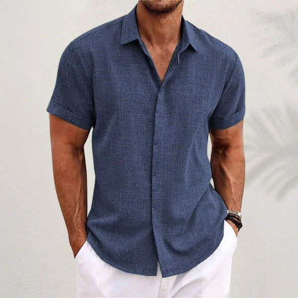 Lachlan | Men's Classic Collared Button Shirt, Breathable Linen Blend Shirt | The Shrader Sisters | Blue