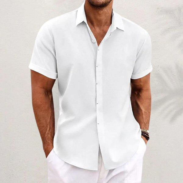 Lachlan | Men's Classic Collared Button Shirt, Breathable Linen Blend Shirt | The Shrader Sisters | White