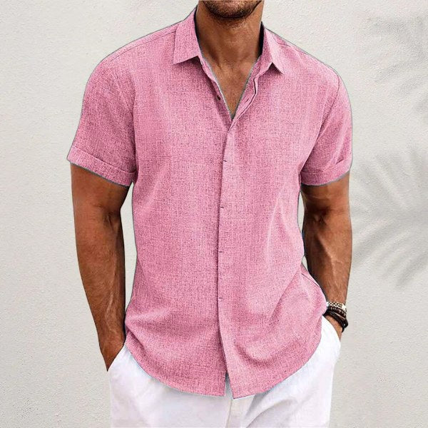 Lachlan | Men's Classic Collared Button Shirt, Breathable Linen Blend Shirt | The Shrader Sisters | Pink