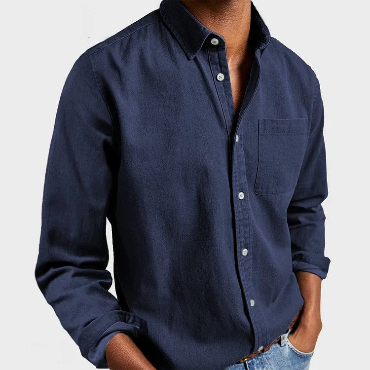 Lachlan | Men's Tailored Cotton Shirt, Smart Business Shirt | The Shrader Sisters | Navy Blue