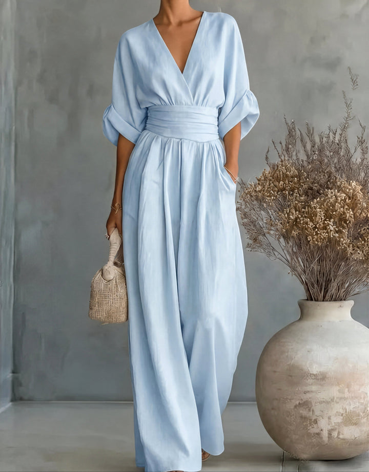 Lani | Women's Wide-Leg Jumpsuit with Wrap Bodice, Flowing One-Piece Suit | The Shrader Sisters