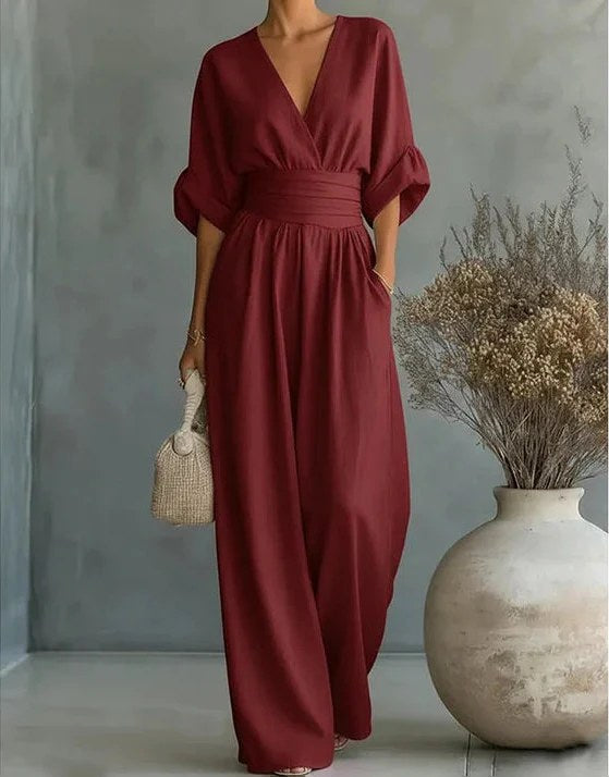 Lani | Women's Wide-Leg Jumpsuit with Wrap Bodice, Flowing One-Piece Suit | The Shrader Sisters | Green