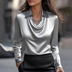 Lara | Women's V-Neck Shimmer Blouse, Elegant Shiny Blouse | The Shrader Sisters | Gray