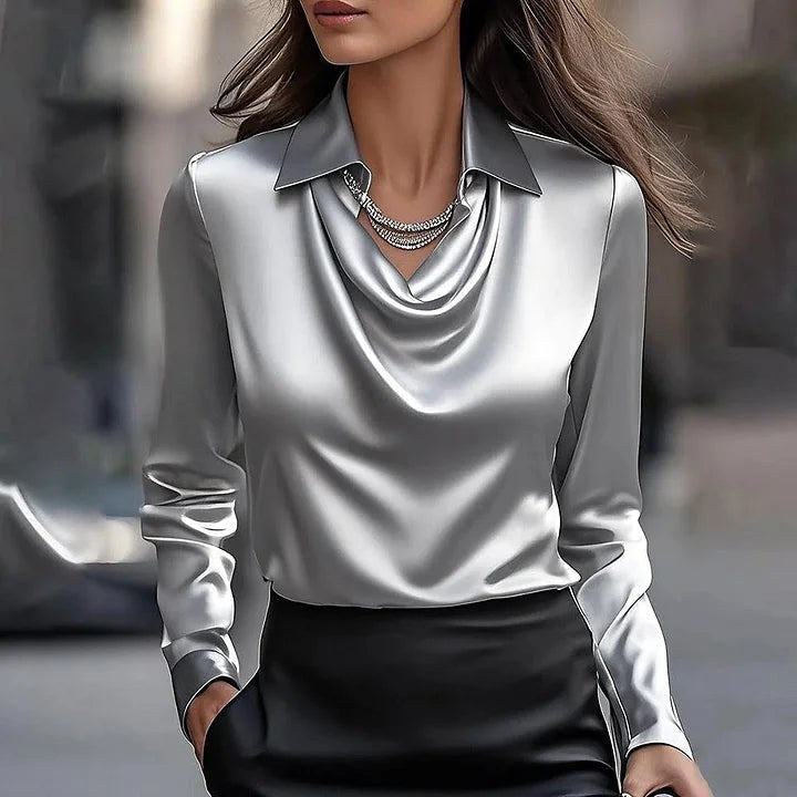 Lara | Women's V-Neck Shimmer Blouse, Elegant Shiny Blouse | The Shrader Sisters | Gray