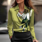 Lara | Women's V-Neck Shimmer Blouse, Elegant Shiny Blouse | The Shrader Sisters | Green Floral Print