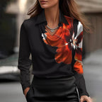 Lara | Women's V-Neck Shimmer Blouse, Elegant Shiny Blouse | The Shrader Sisters | Black Floral Print