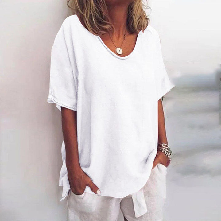 Larissa | Women's Relaxed Flowing Blouse, Loose-Fit Everyday Blouse | The Shrader Sisters | White