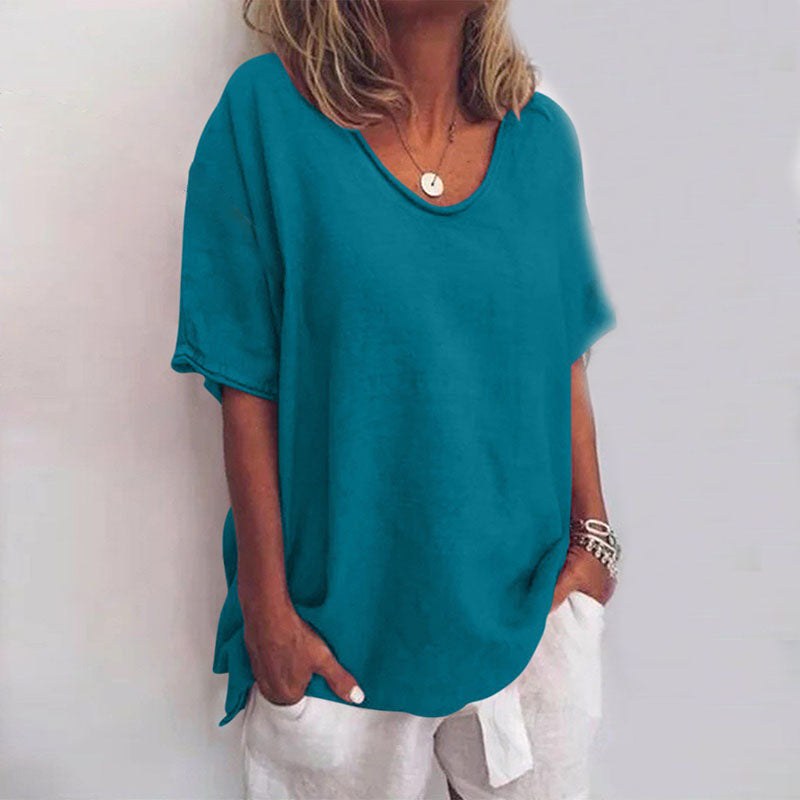 Larissa | Women's Relaxed Flowing Blouse, Loose-Fit Everyday Blouse | The Shrader Sisters | Sea Blue