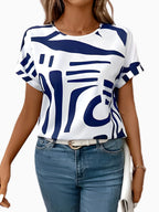 Lauren | Women's Abstract Printed T-Shirt, Relaxed Fit Casual Top | The Shrader Sisters | Wit