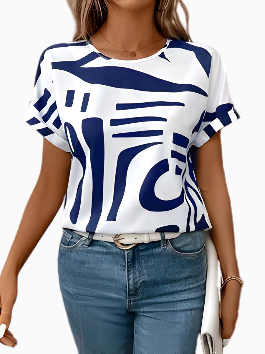 Lauren | Women's Abstract Printed T-Shirt, Relaxed Fit Casual Top | The Shrader Sisters | Wit
