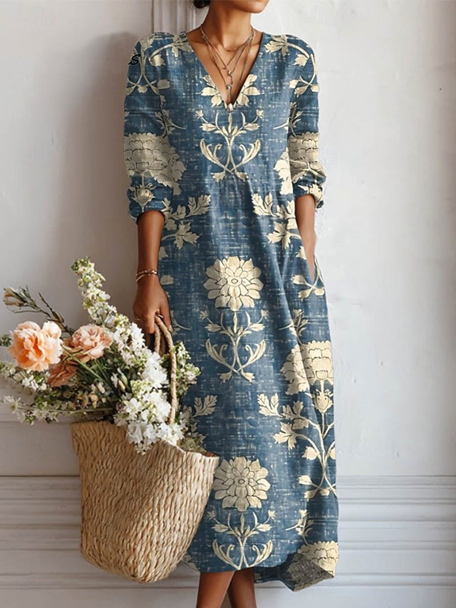 Lauren | Women's Boho Linen Floral Midi Dress, Lightweight Summer Dress for Holidays and Resort Wear, Lightweight Summer Dress for Holidays and Resort Wear - image 1