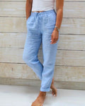 Lauren | Women's Stretchy Lightweight Pull-On Trousers, Comfortable Summer Trousers for Travel and Everyday Wear - Blue