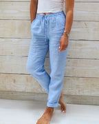 Lauren | Women's Stretchy Lightweight Pull-On Trousers, Comfortable Summer Trousers for Travel and Everyday Wear - Blue