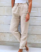 Lauren | Women's Stretchy Lightweight Pull-On Trousers, Comfortable Summer Trousers for Travel and Everyday Wear - Beige