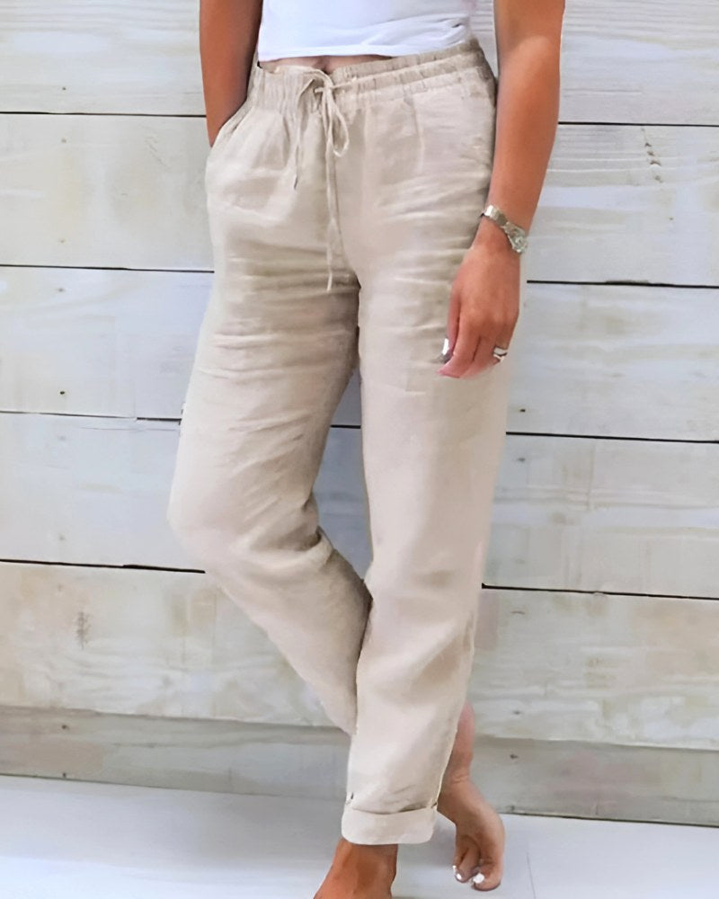 Lauren | Women's Stretchy Lightweight Pull-On Trousers, Comfortable Summer Trousers for Travel and Everyday Wear - Beige