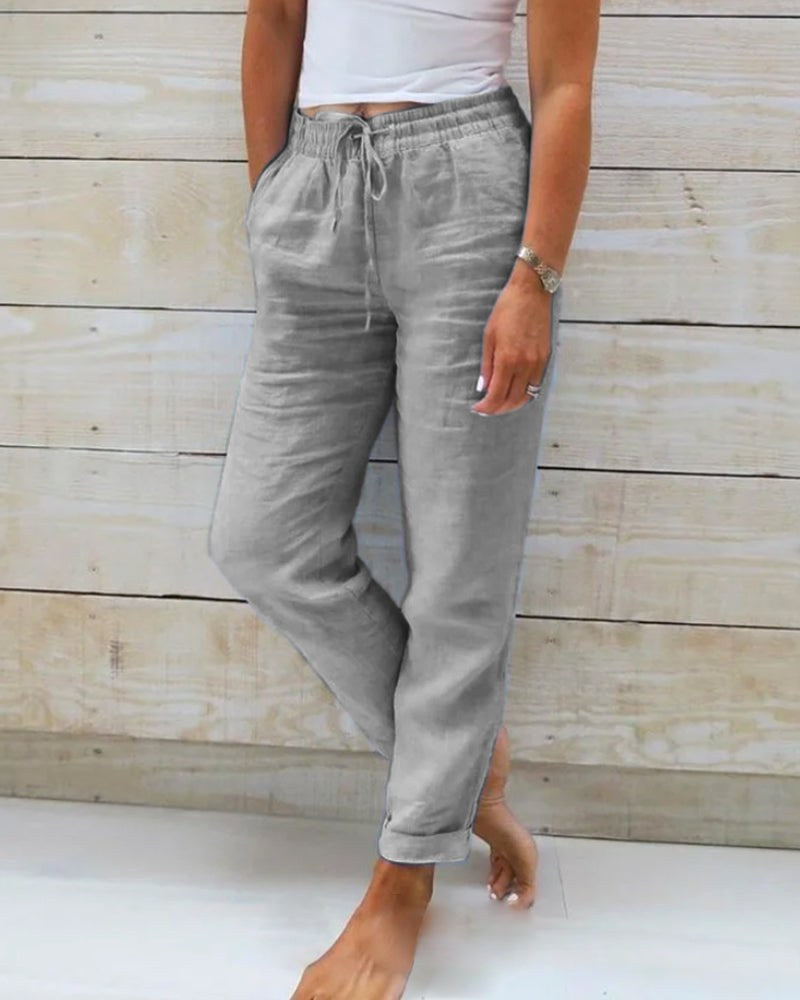 Lauren | Women's Stretchy Lightweight Pull-On Trousers, Comfortable Summer Trousers for Travel and Everyday Wear - Grey
