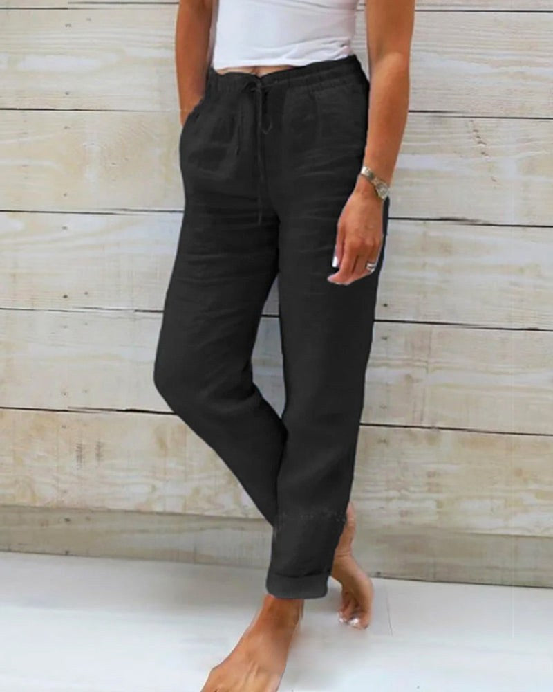Lauren | Women's Stretchy Lightweight Pull-On Trousers, Comfortable Summer Trousers for Travel and Everyday Wear - Black