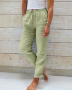 Lauren | Women's Stretchy Lightweight Pull-On Trousers, Comfortable Summer Trousers for Travel and Everyday Wear - Green