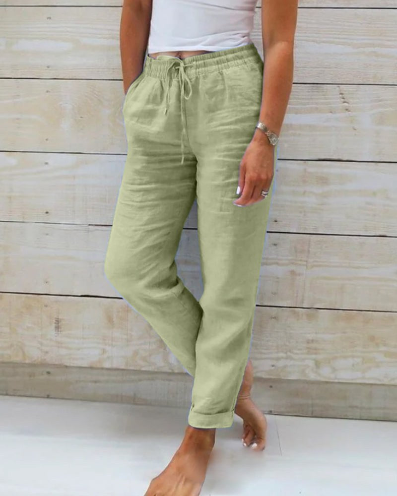 Lauren | Women's Stretchy Lightweight Pull-On Trousers, Comfortable Summer Trousers for Travel and Everyday Wear - Green