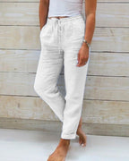 Lauren | Women's Stretchy Lightweight Pull-On Trousers, Comfortable Summer Trousers for Travel and Everyday Wear - White