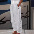 Lauren | Women's Striped Button-Accent Trousers, Comfortable Summer Trousers for Travel and Everyday Wear - Off White
