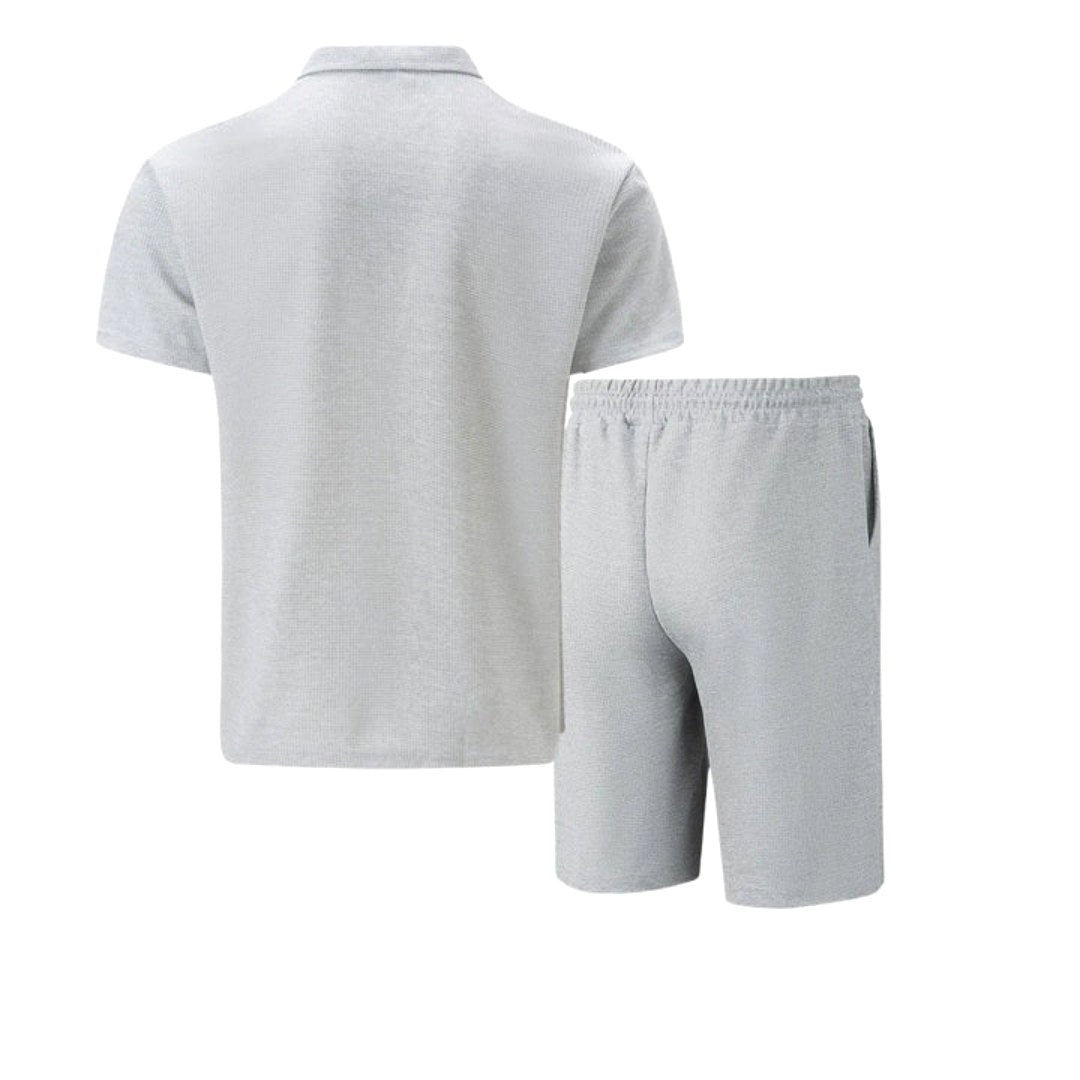 Lawson | Men's Cotton Zip-Neck Polo Shorts Set, Two-Piece Lounge Set | The Shrader Sisters