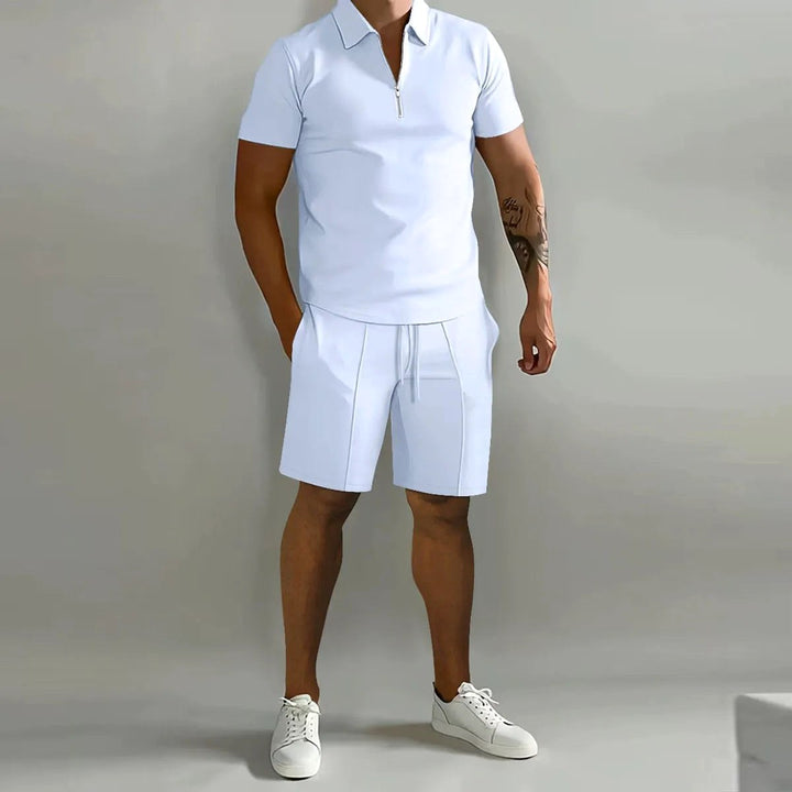 Lawson | Men's Cotton Zip-Neck Polo Shorts Set, Two-Piece Lounge Set | The Shrader Sisters