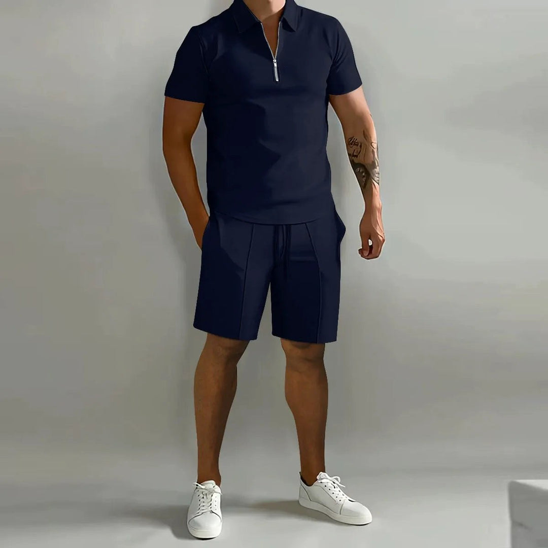 Lawson | Men's Cotton Zip-Neck Polo Shorts Set, Two-Piece Lounge Set | The Shrader Sisters