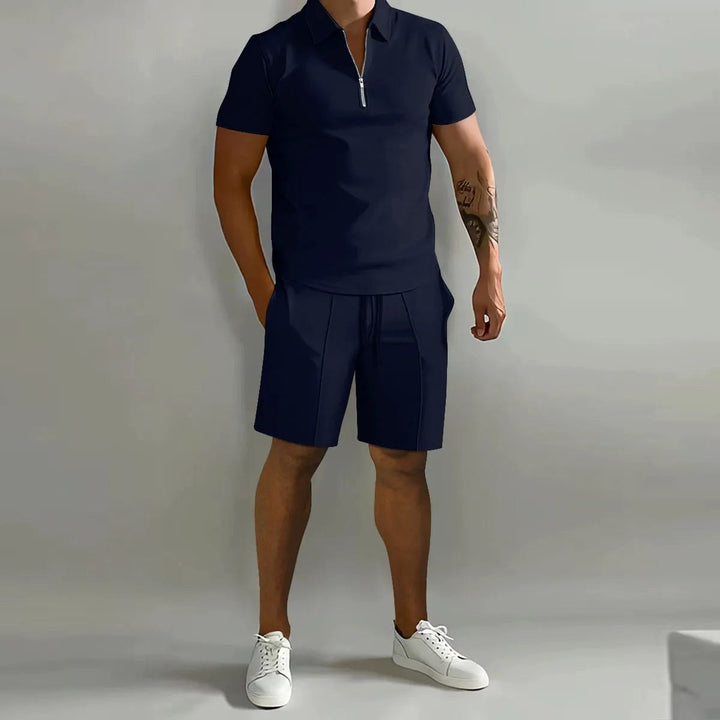 Lawson | Men's Cotton Zip-Neck Polo Shorts Set, Two-Piece Lounge Set | The Shrader Sisters
