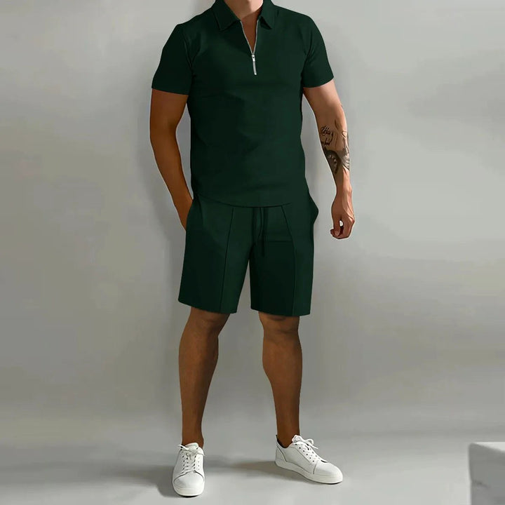 Lawson | Men's Cotton Zip-Neck Polo Shorts Set, Two-Piece Lounge Set | The Shrader Sisters