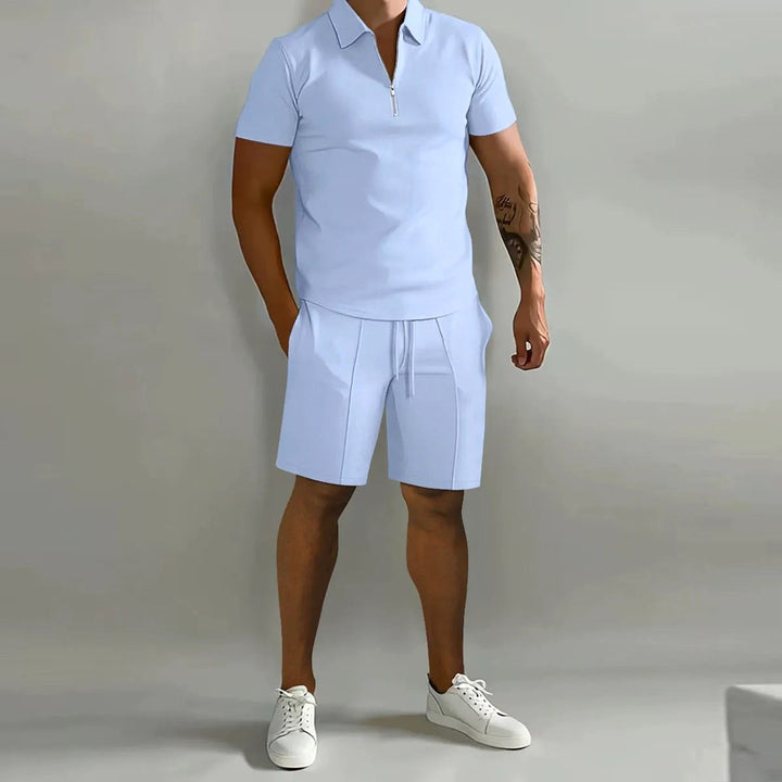 Lawson | Men's Cotton Zip-Neck Polo Shorts Set, Two-Piece Lounge Set | The Shrader Sisters