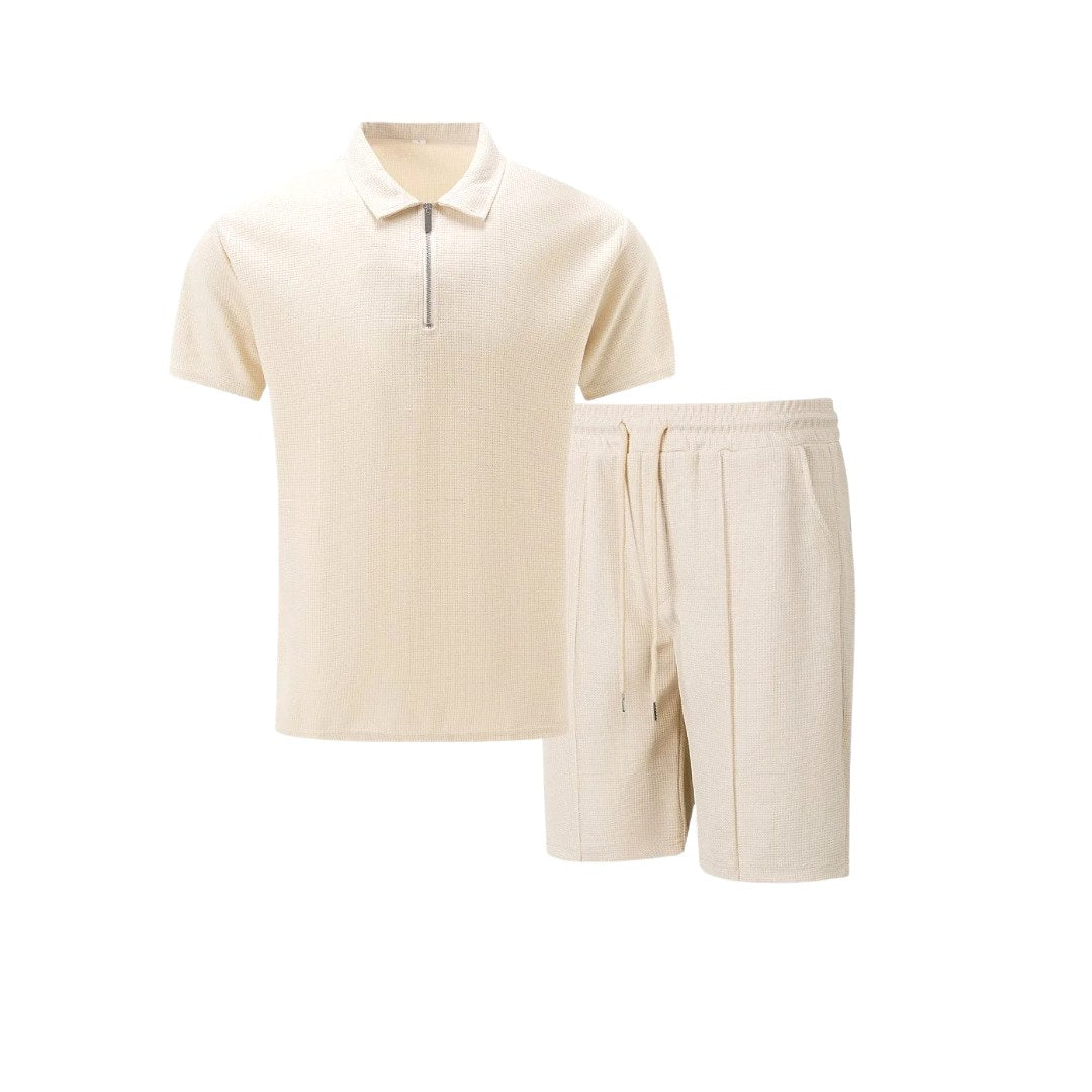 Lawson | Men's Cotton Zip-Neck Polo Shorts Set, Two-Piece Lounge Set | The Shrader Sisters | Grey