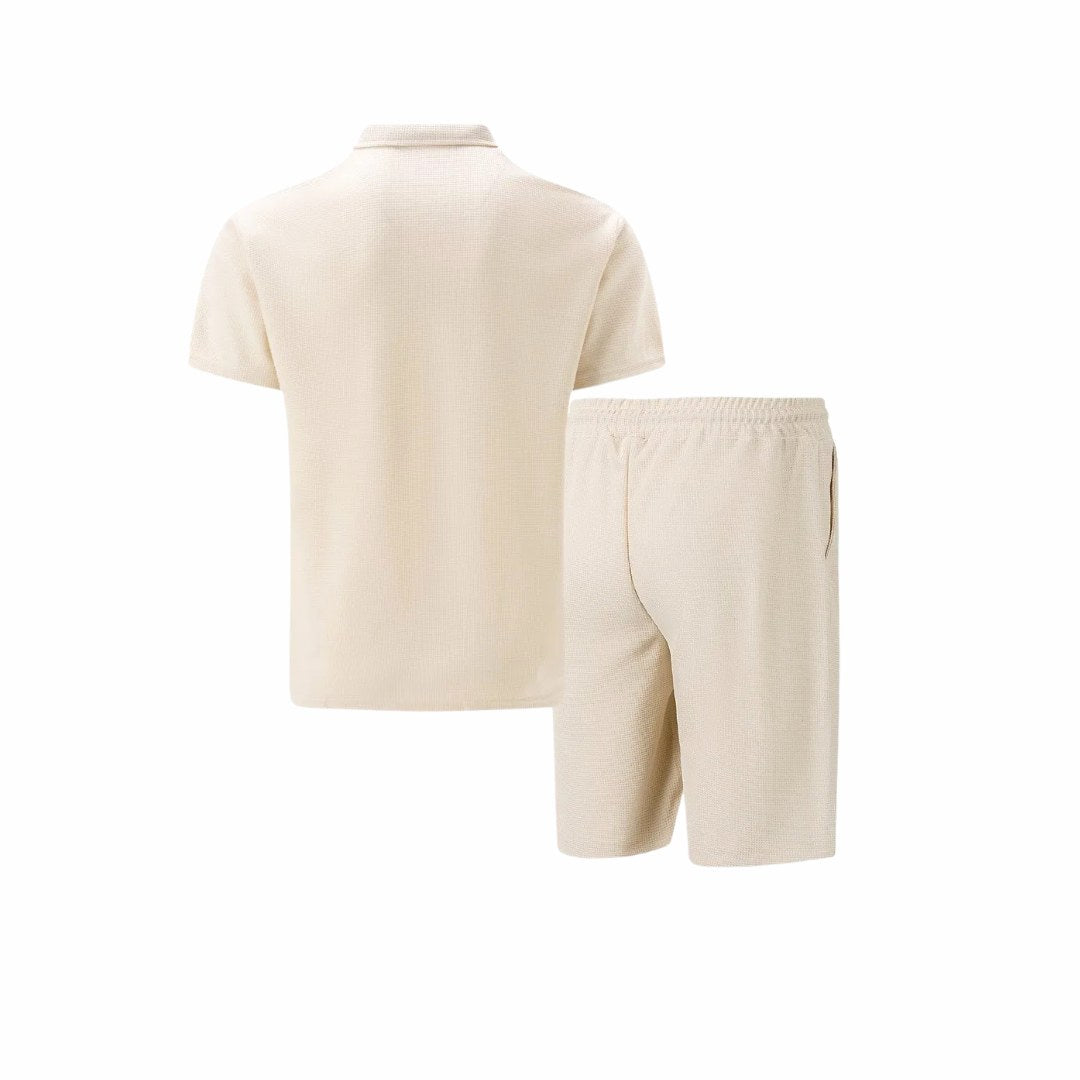 Lawson | Men's Cotton Zip-Neck Polo Shorts Set, Two-Piece Lounge Set | The Shrader Sisters | White