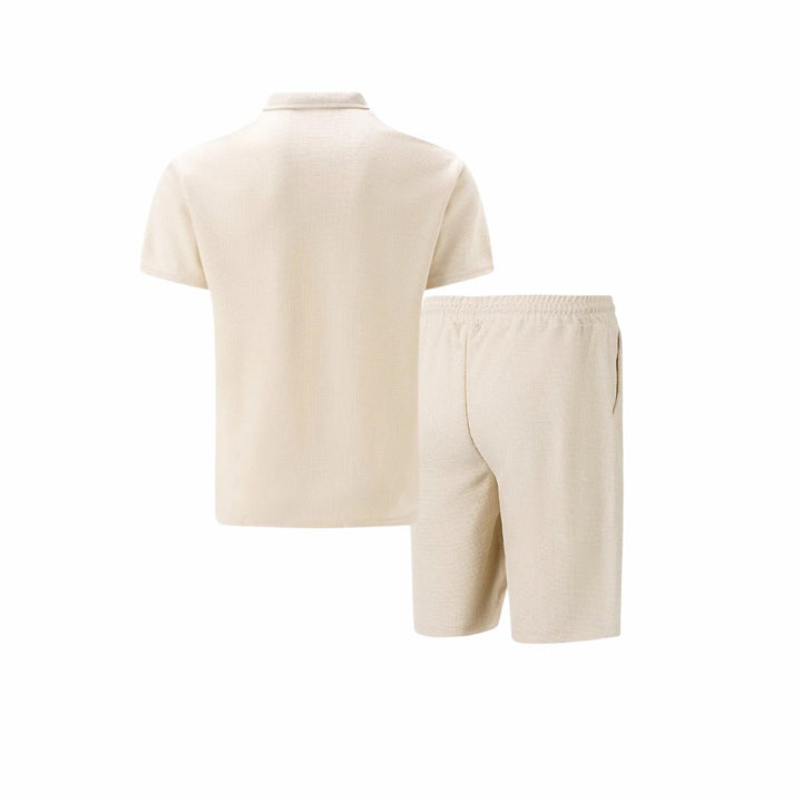 Lawson | Men's Cotton Zip-Neck Polo Shorts Set, Two-Piece Lounge Set | The Shrader Sisters | White