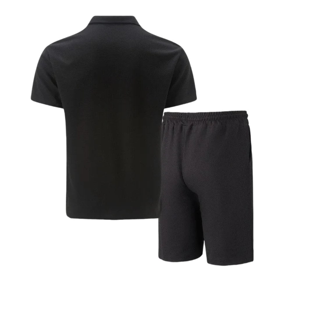 Lawson | Men's Cotton Zip-Neck Polo Shorts Set, Two-Piece Lounge Set | The Shrader Sisters | Light Blue
