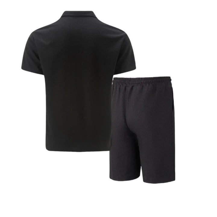 Lawson | Men's Cotton Zip-Neck Polo Shorts Set, Two-Piece Lounge Set | The Shrader Sisters | Light Blue
