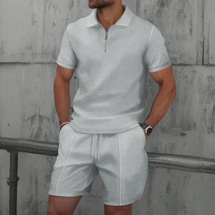 Lawson | Men's Cotton Zip-Neck Polo Shorts Set, Two-Piece Lounge Set | The Shrader Sisters