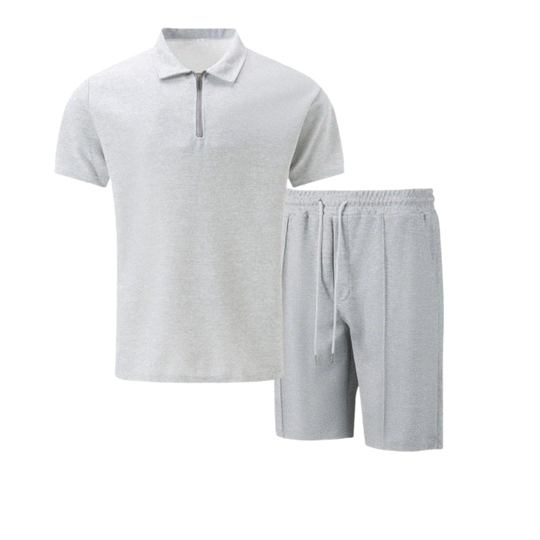 Lawson | Men's Cotton Zip-Neck Polo Shorts Set, Two-Piece Lounge Set | The Shrader Sisters
