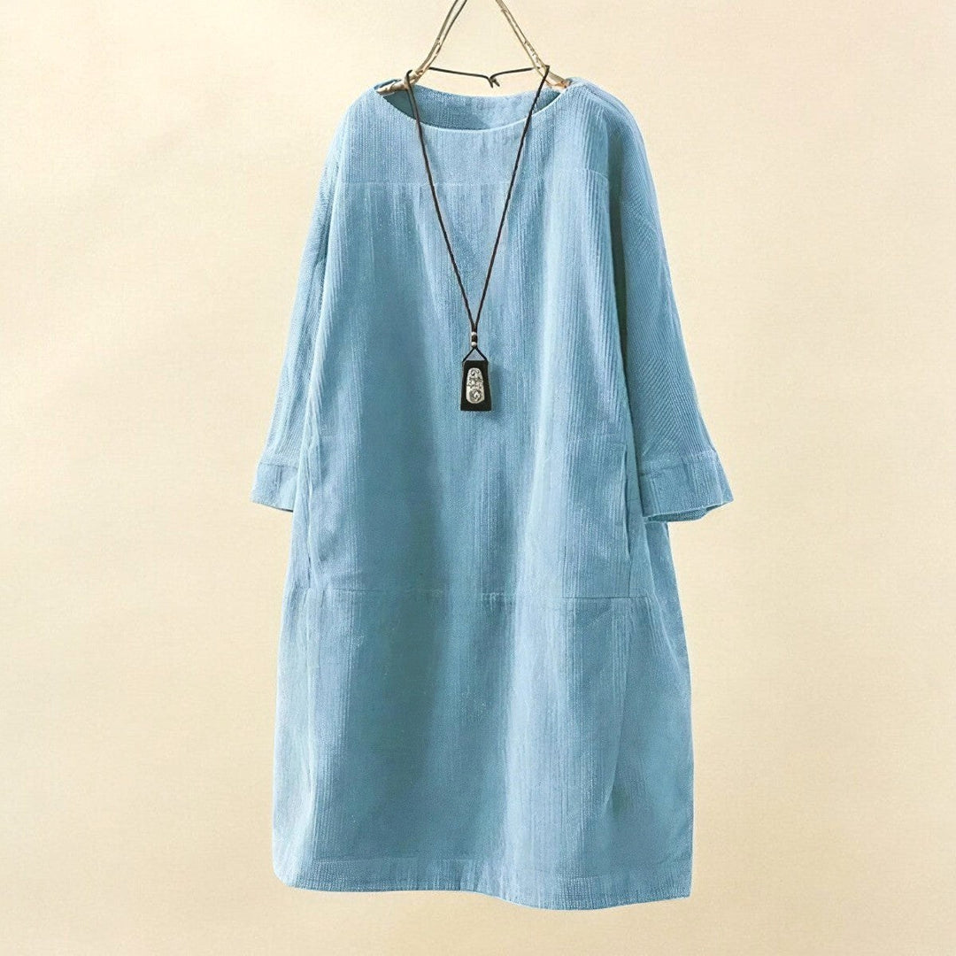Leanna | Women's Draped Tummy-Control Midi Dress - Navy Blue