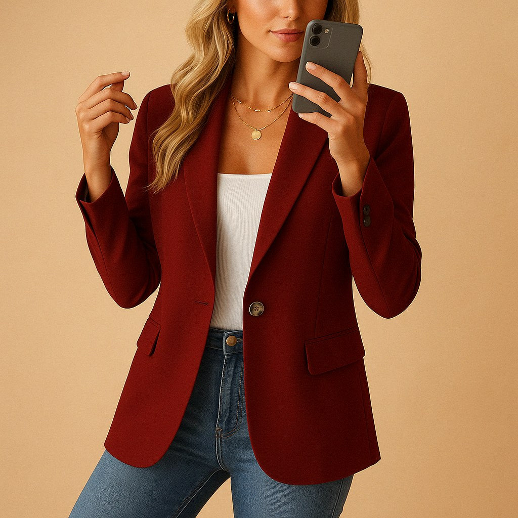 Lenora | Women's Single Breasted Stretch Blazer - Wine Red