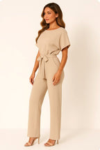 Liana | Women's Ponte Knit Batwing Jumpsuit, Relaxed-Fit One-Piece | The Shrader Sisters | Beige
