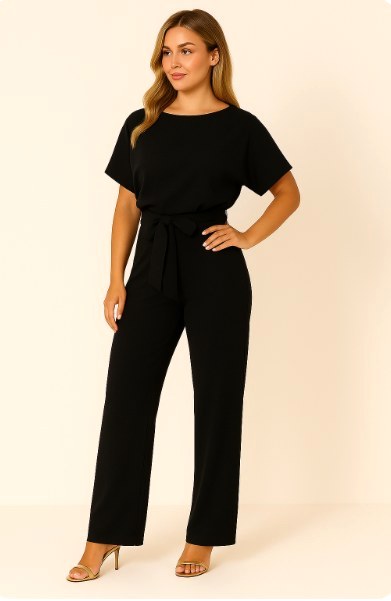 Liana | Women's Ponte Knit Batwing Jumpsuit, Relaxed-Fit One-Piece | The Shrader Sisters | Dark Blue