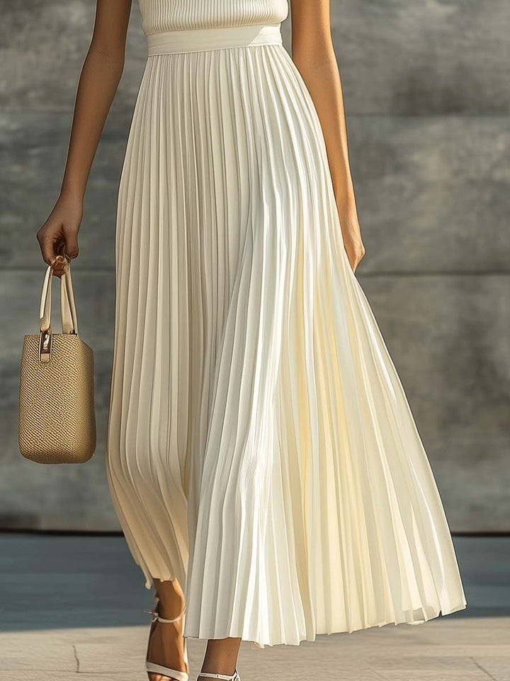 Lilliana | Women's Sleeveless Knit Pleated Maxi Dress, Chiffon Evening Dress | The Shrader Sisters